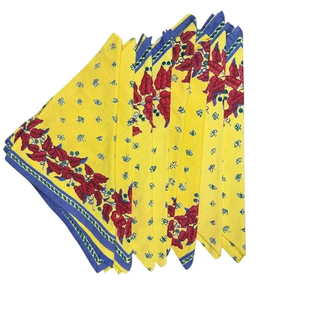 Williams Sonoma Napkins French Provence Bee Yellow Red Blue100% Cotton Set‎ of 8